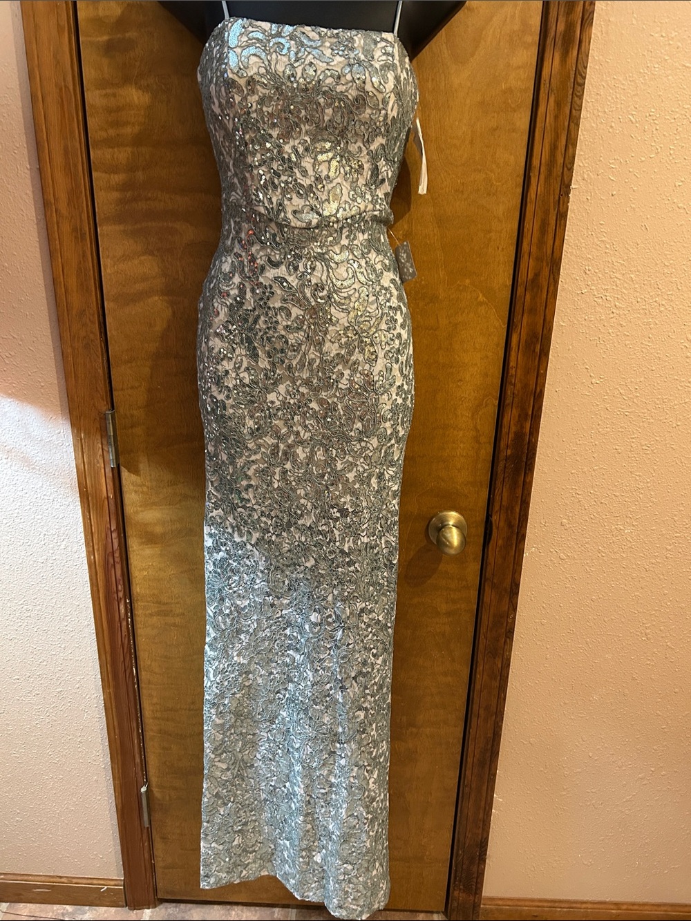 Silver Spaghetti Strap Beaded Dress